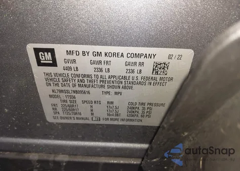 2022 Chevrolet Trailblazer Awd Activ из США, поврежденный, VIN KL79MSSL7NB095616